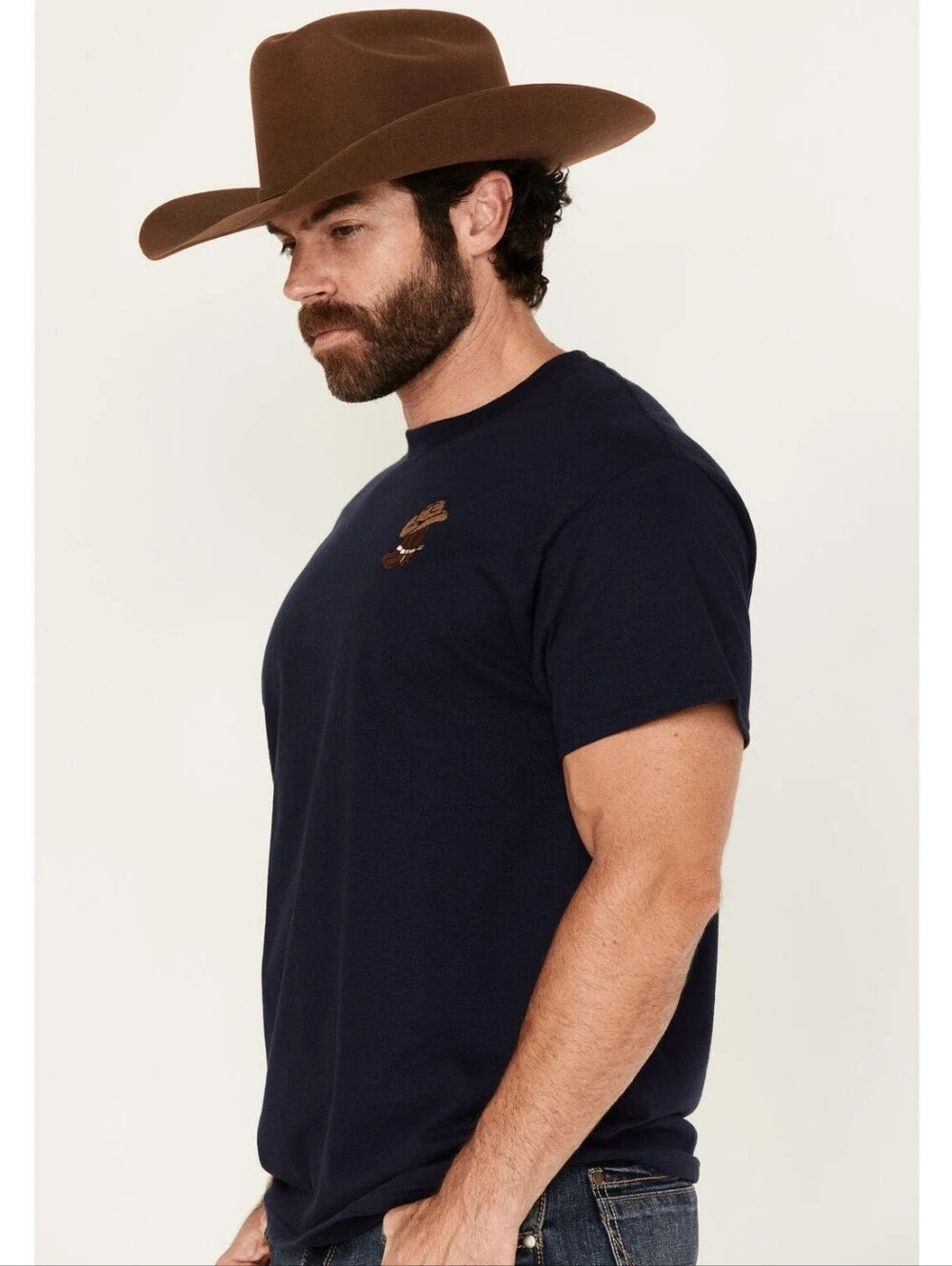 Riot Society Men's Boot Boots & Hat Embroidered Navy Blue Short Sleeve Crew Neck